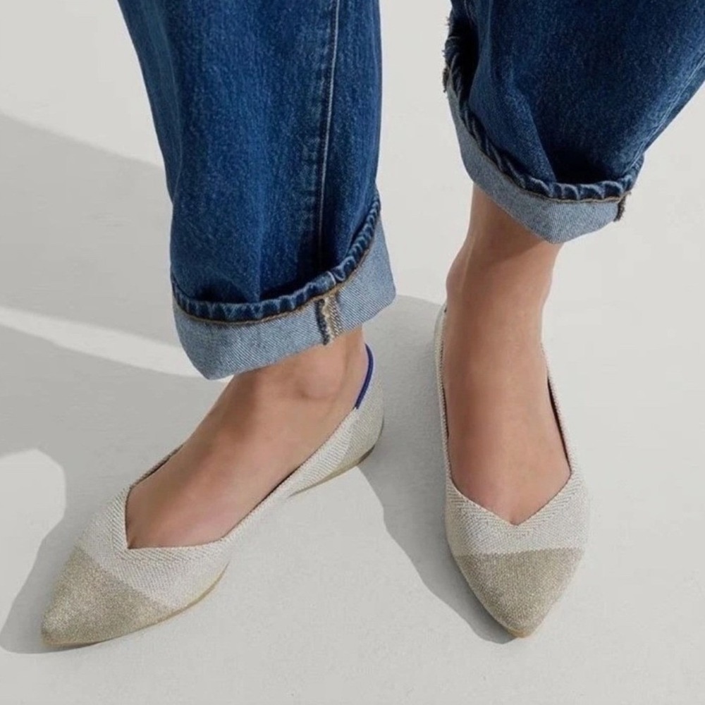 Rothy's The Point Flats Women 8.5 Diamond Metallic Gold Slip On Pointed Toe